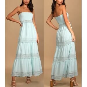 Lulu’s Season of Sunshine Strapless Tiered Maxi Dress Women's Size S bohemian